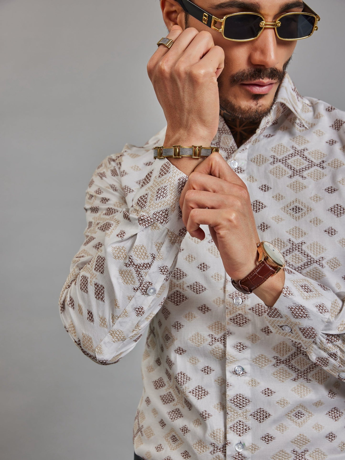 OTFIT Men's Premium Cotton Jacquard Weave Shirt | Full Sleeve | No Pocket