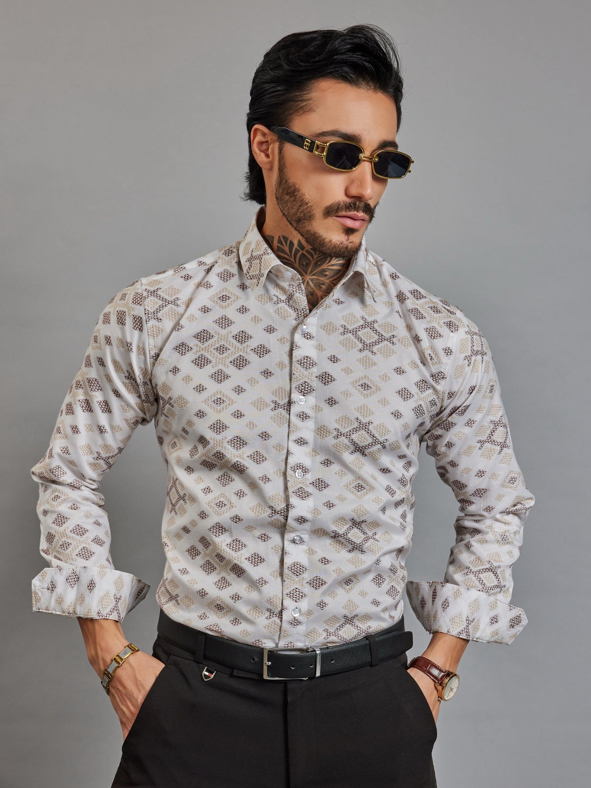 OTFIT Men's Premium Cotton Jacquard Weave Shirt | Full Sleeve | No Pocket