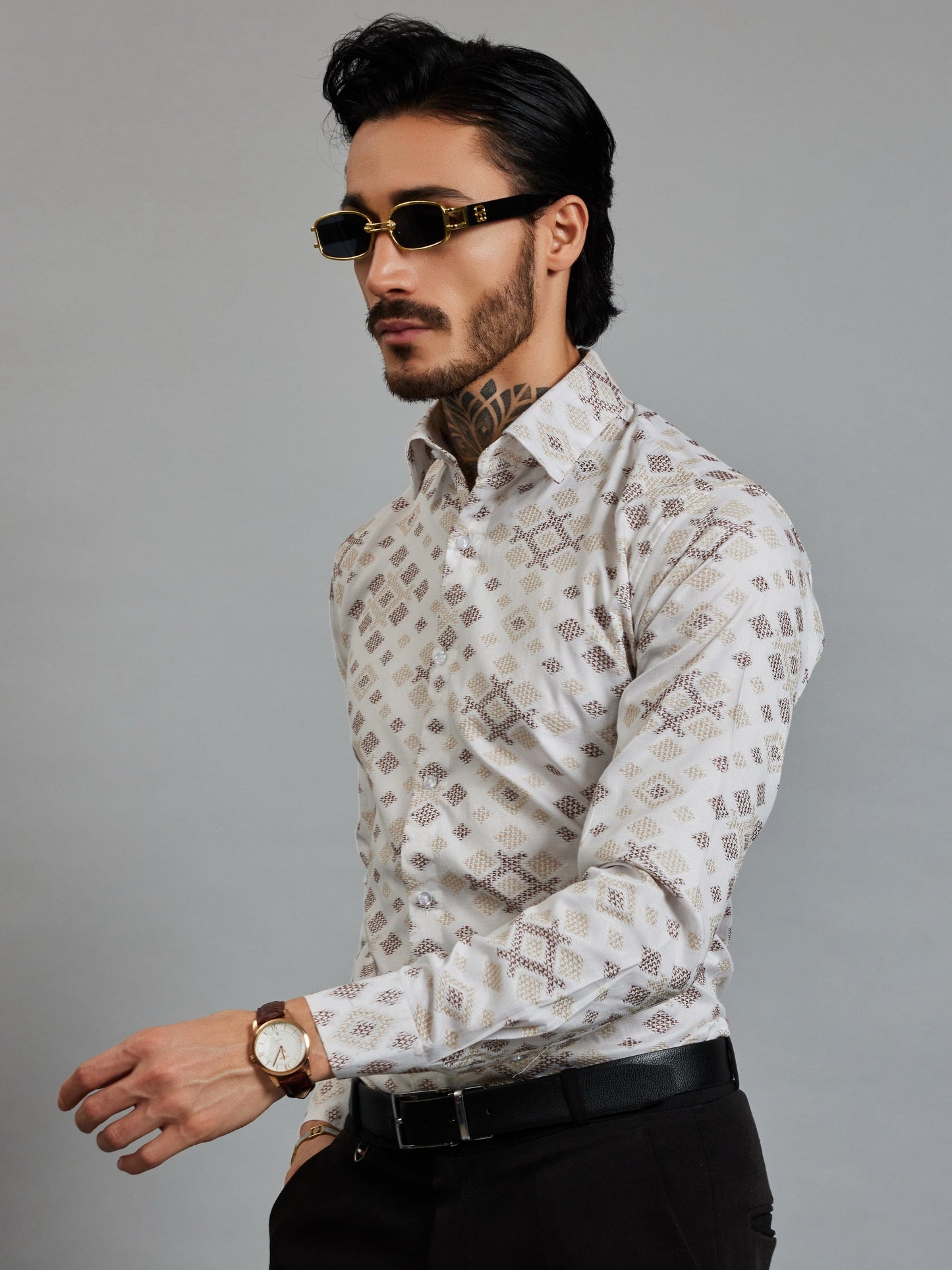 OTFIT Men's Premium Cotton Jacquard Weave Shirt | Full Sleeve | No Pocket