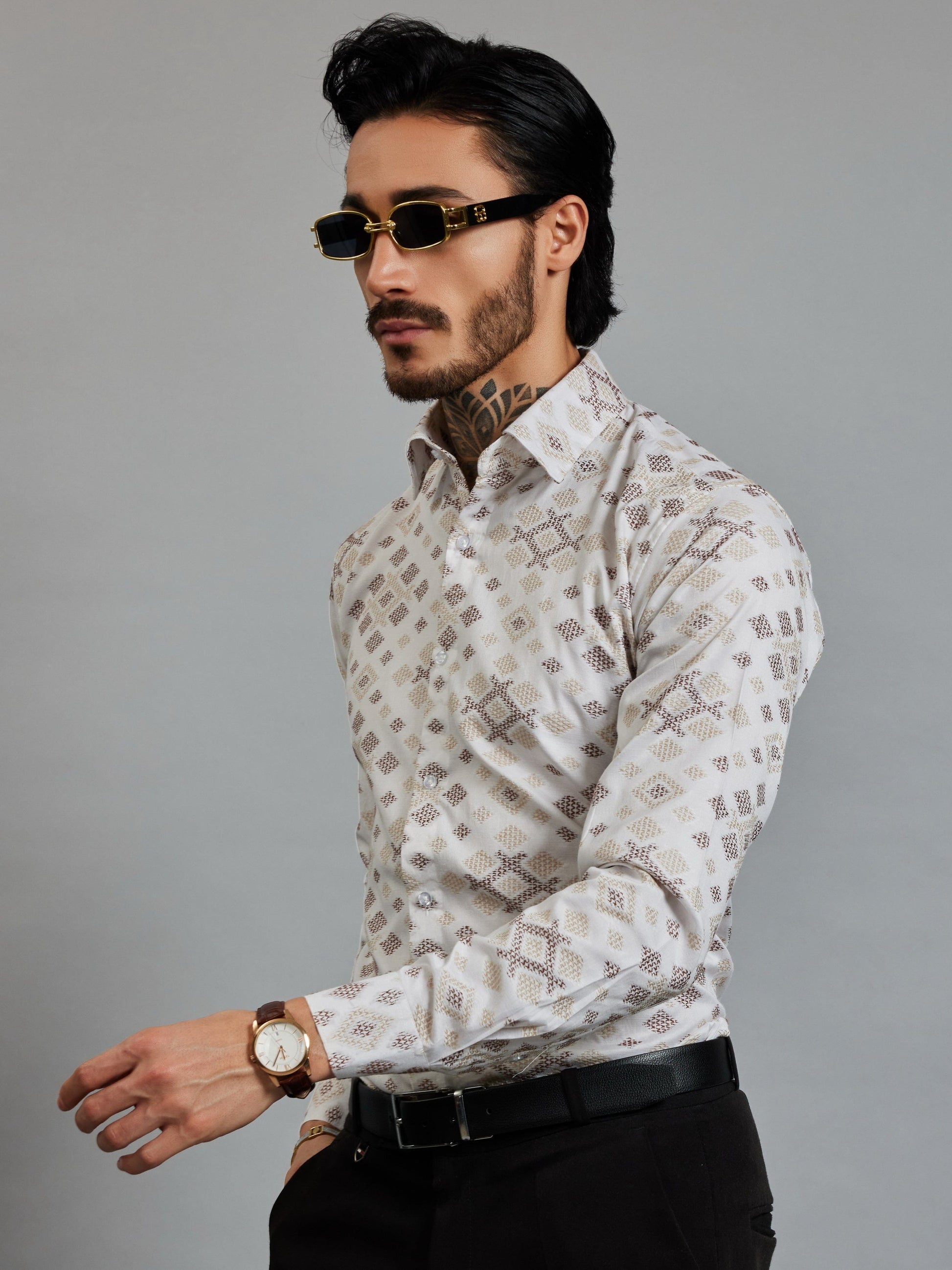 OTFIT Men's Premium Cotton Jacquard Weave Shirt | Full Sleeve | No Pocket