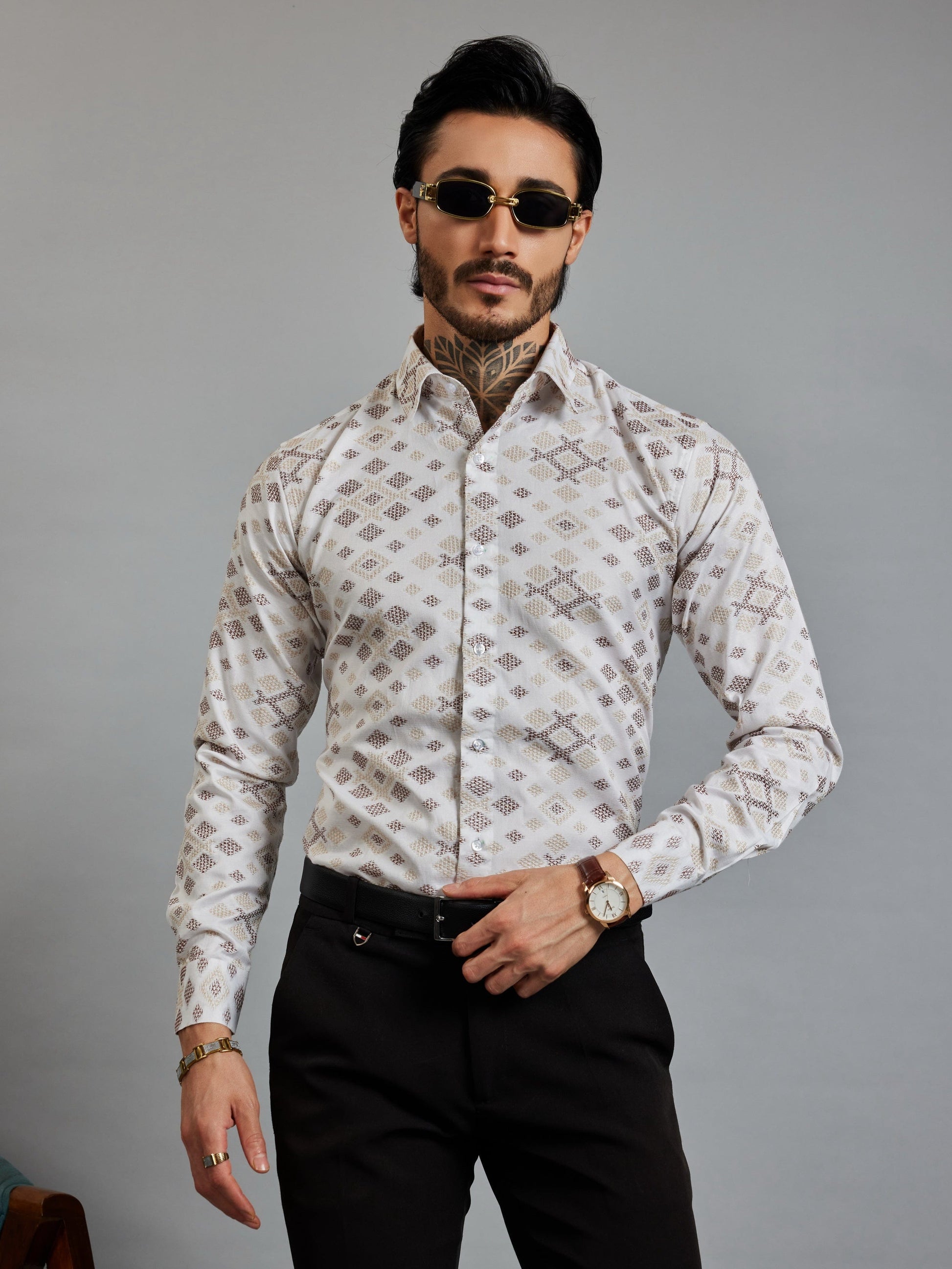 OTFIT Men's Premium Cotton Jacquard Weave Shirt | Full Sleeve | No Pocket