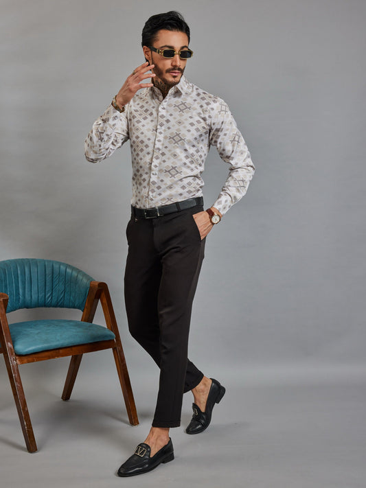 OTFIT Men's Premium Cotton Jacquard Weave Shirt | Full Sleeve | No Pocket