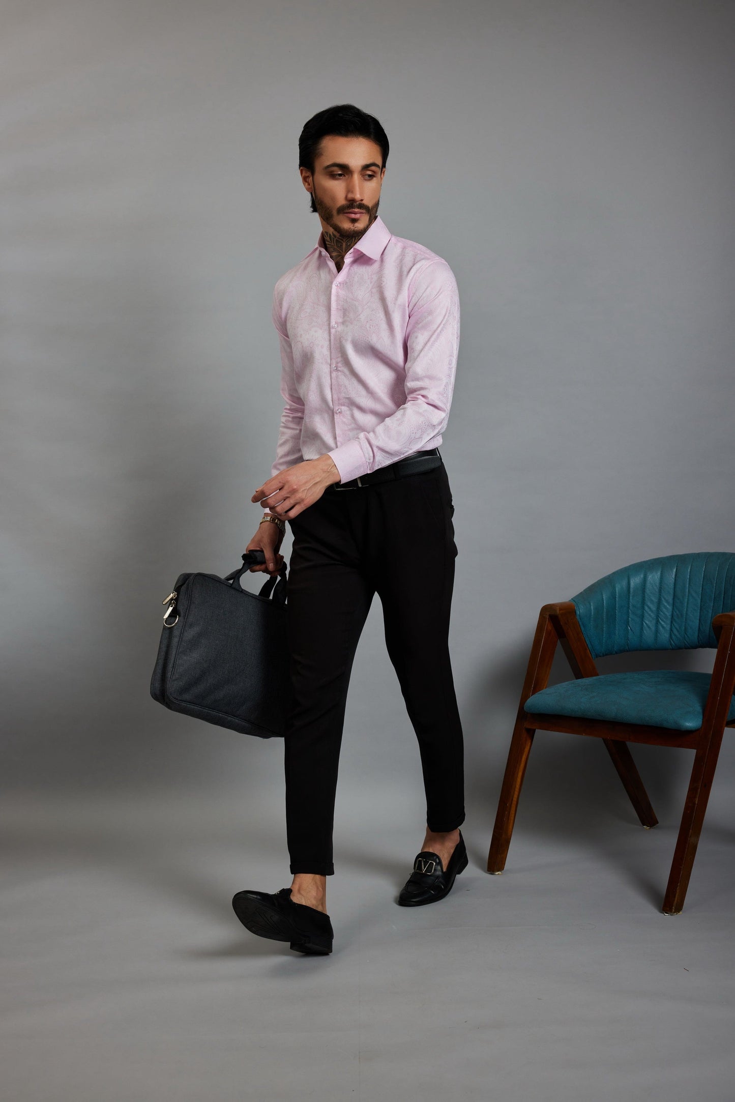 OTFIT Men’s Premium Pink Jacquard Cotton Shirt – Full Sleeve | Woven Paisley Design | No Pocket