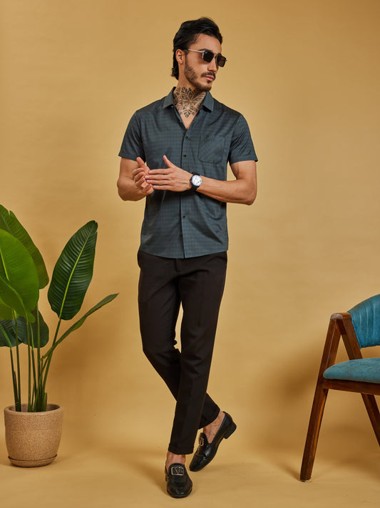 OTFIT Men’s Stitchless Half Sleeve Shirt – Deep Pine Green Box Checks with Pocket