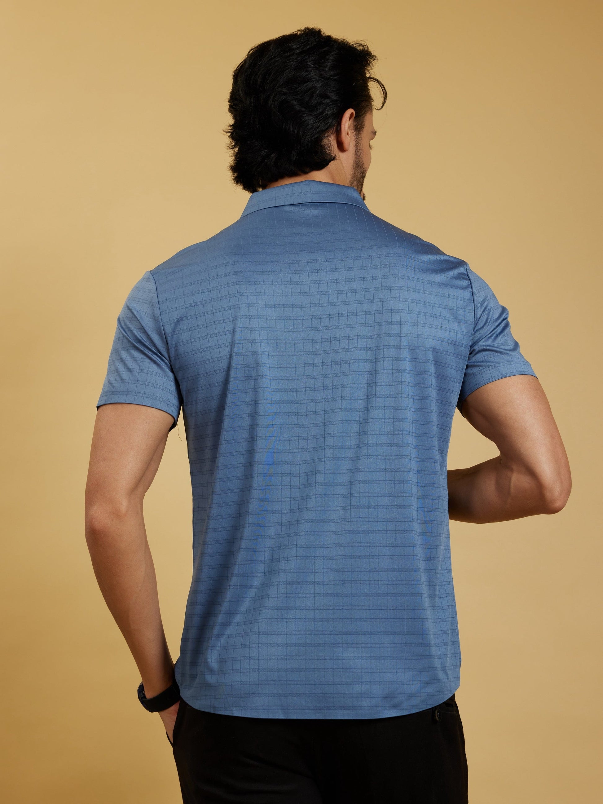 OTFIT Men’s Stitchless Half Sleeve Shirt Sky Blue Box Checks with Pocket