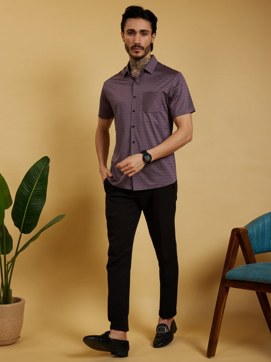 OTFIT Men’s Stitchless Half Sleeve Shirt – Smoky Mauve Box Checks with Pocket