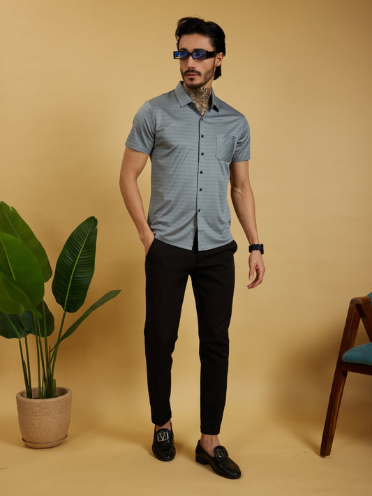 OTFIT Men’s Stitchless Half Sleeve Shirt Steel Grey Box Checks with Pocket