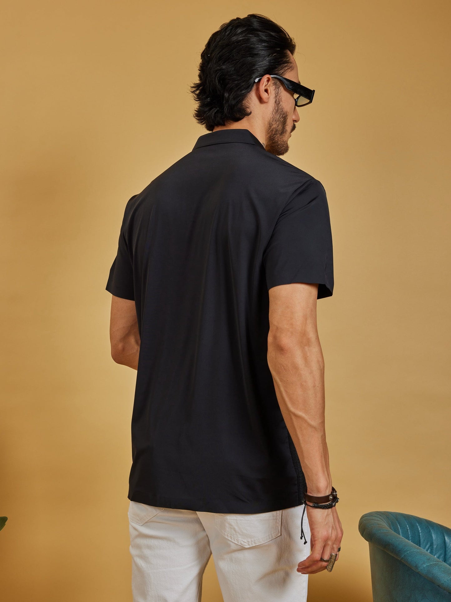 OTFIT T-Shirt Men’s Black Polo T-Shirt – Premium Nylon with Mesh Vertical Texture Limited Edition