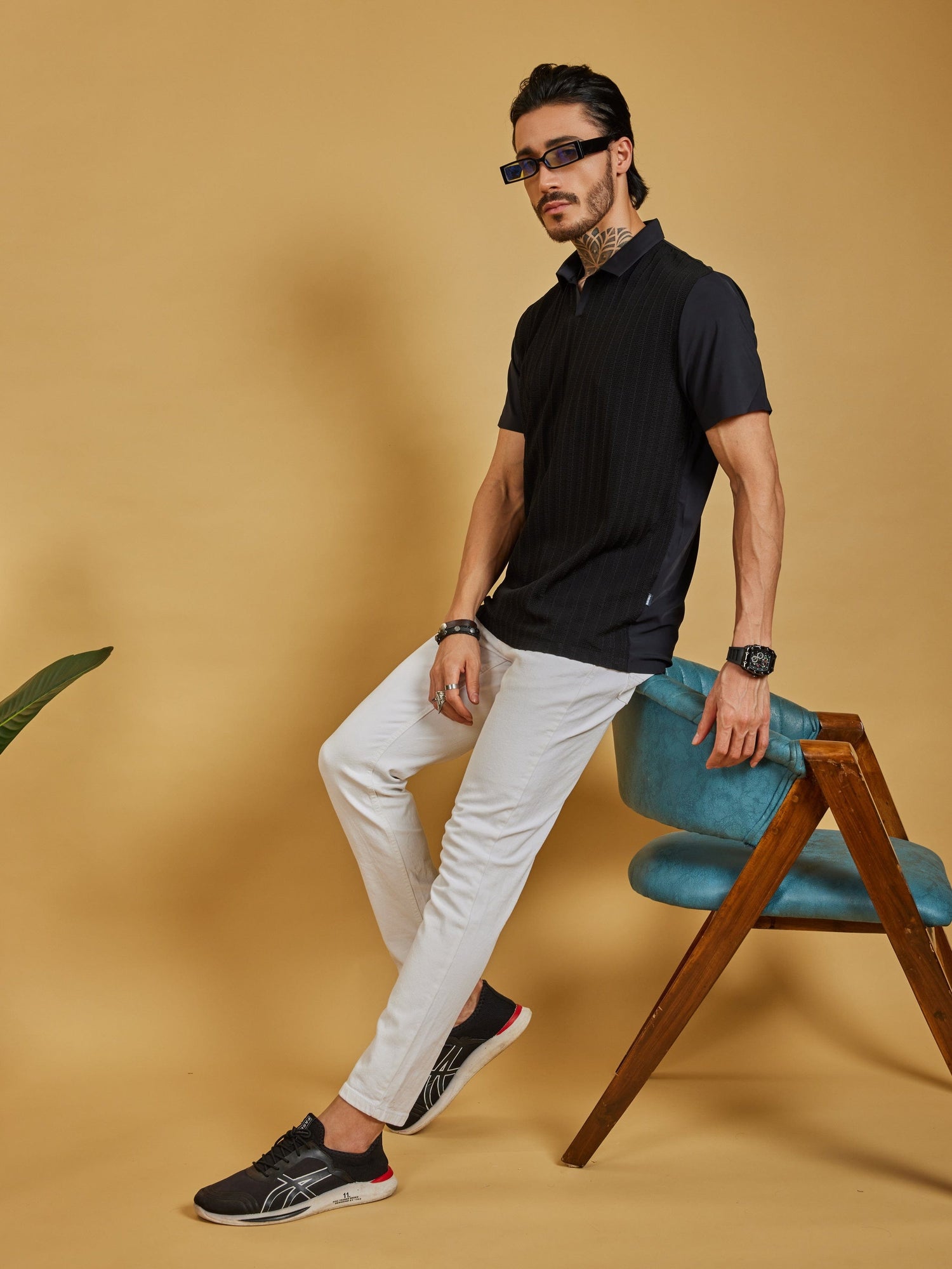OTFIT T-Shirt Men’s Black Polo T-Shirt – Premium Nylon with Mesh Vertical Texture Limited Edition
