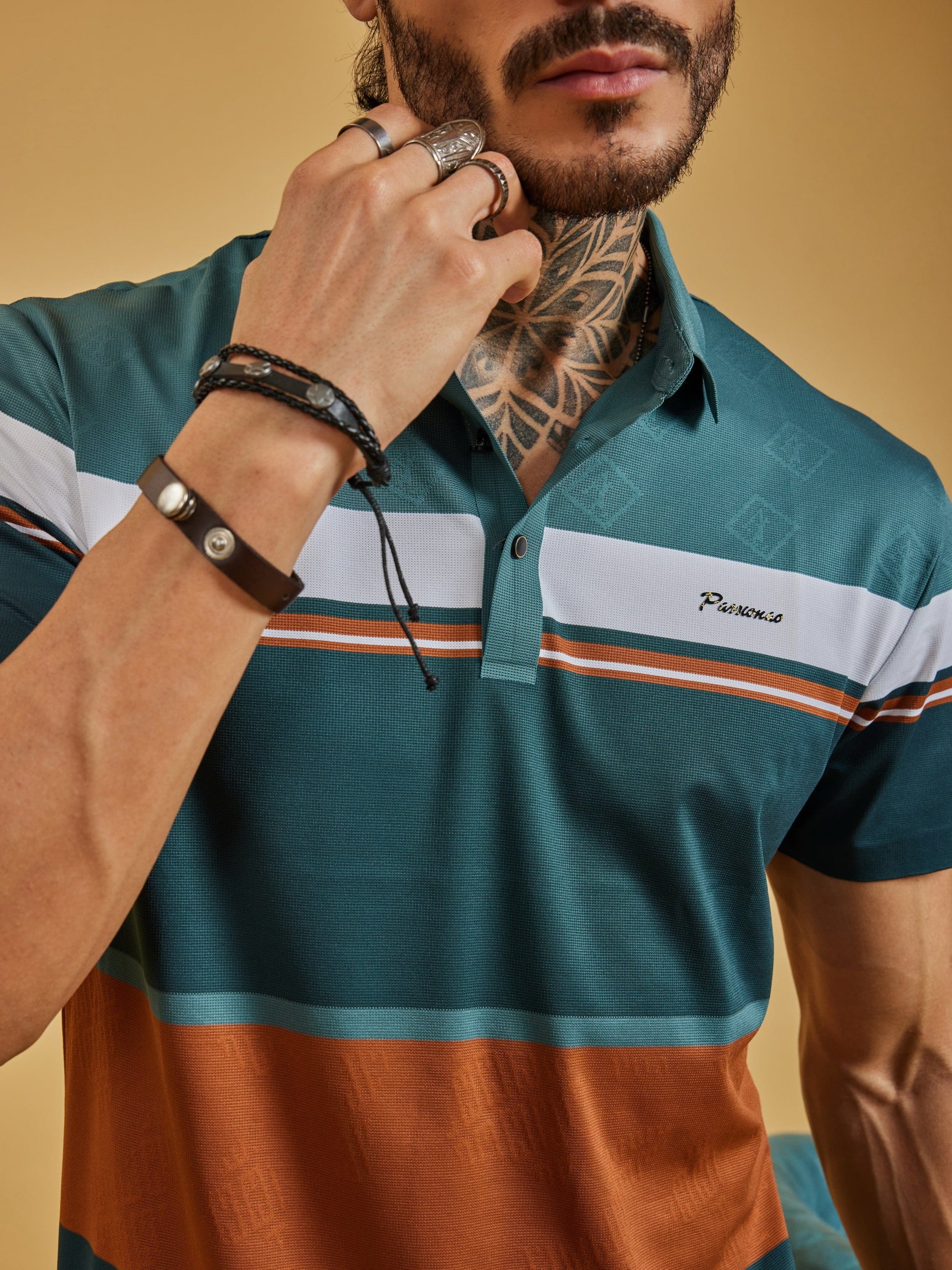 OTFIT T-Shirt Men’s Color Block Polo T-Shirt – Teal, Rust & White, Lightweight Nylon, Casual Sport Fit