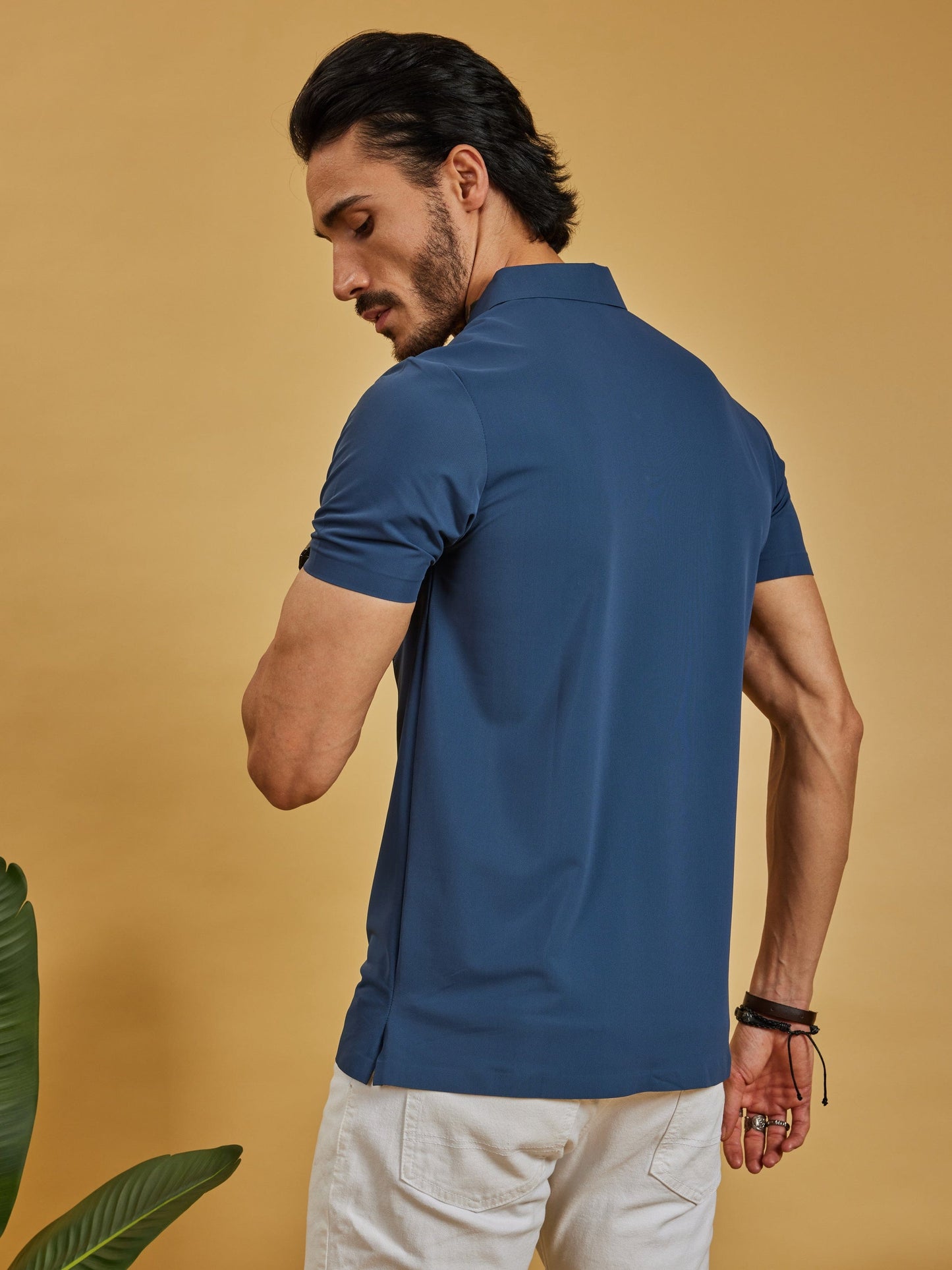 OTFIT T-Shirt Men’s Premium Stitchless Polo T-Shirt Midnight Blue with Hotfix Chest Design Nylon Fabric