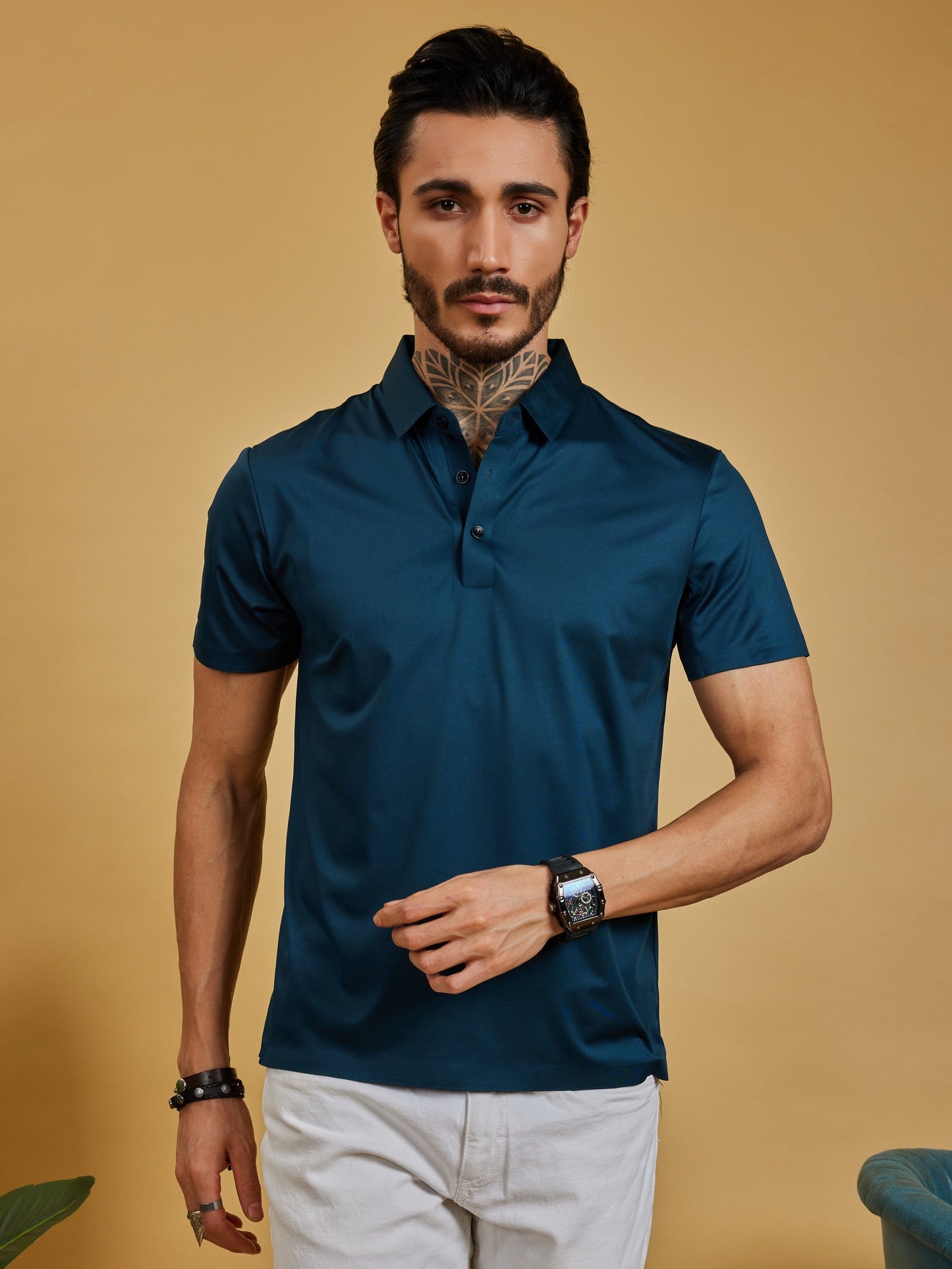 OTFIT T-Shirt Men’s Stitchless Polo T-Shirt – Dark Bottle Green Premium Nylon, No Pocket, 3-Button Style