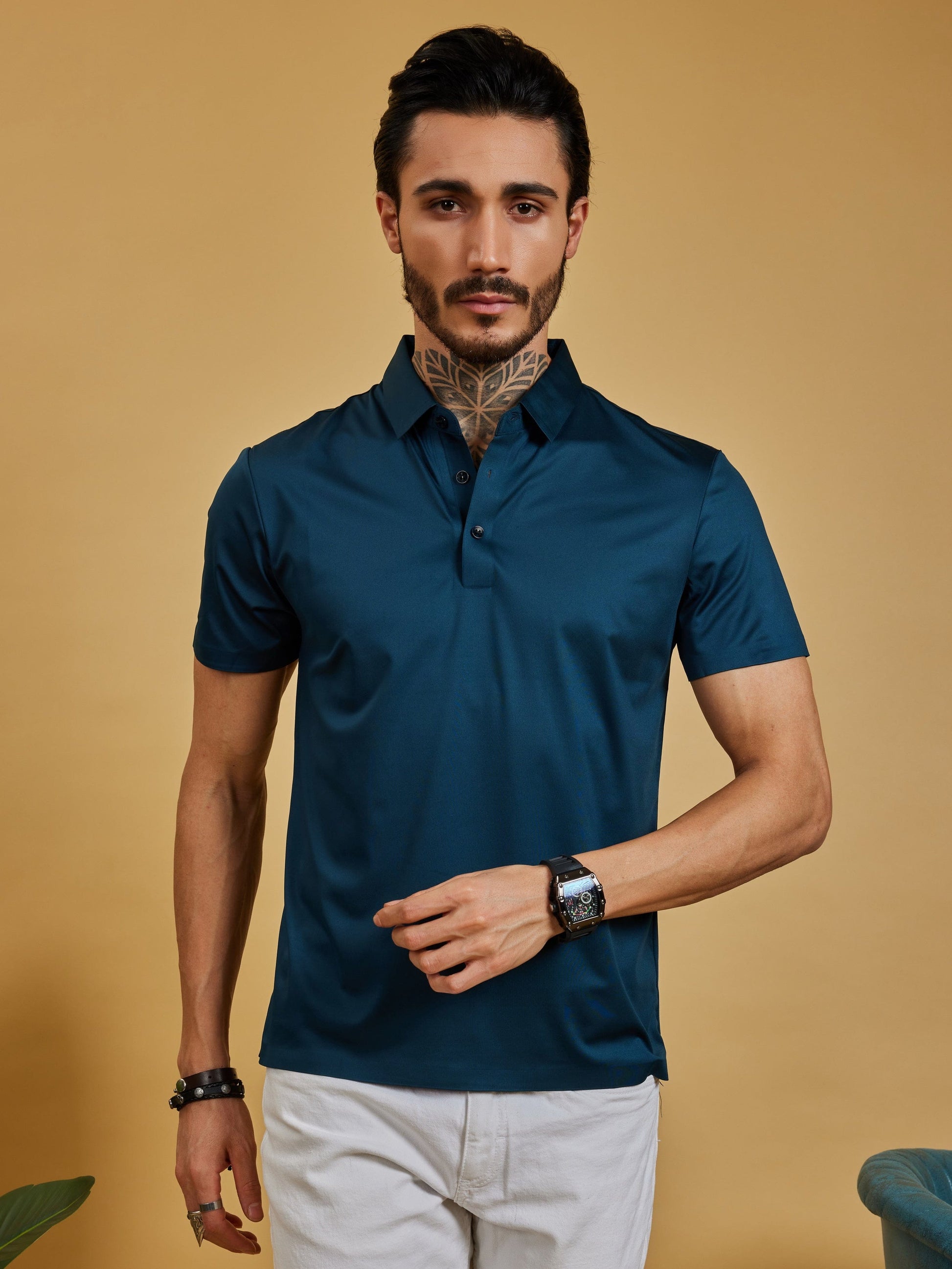 OTFIT T-Shirt Men’s Stitchless Polo T-Shirt – Dark Bottle Green Premium Nylon, No Pocket, 3-Button Style