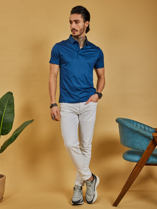 OTFIT T-Shirt Men’s Stitchless Polo T-Shirt – Royal Blue | Premium Nylon | No Pocket | 3-Button Placket