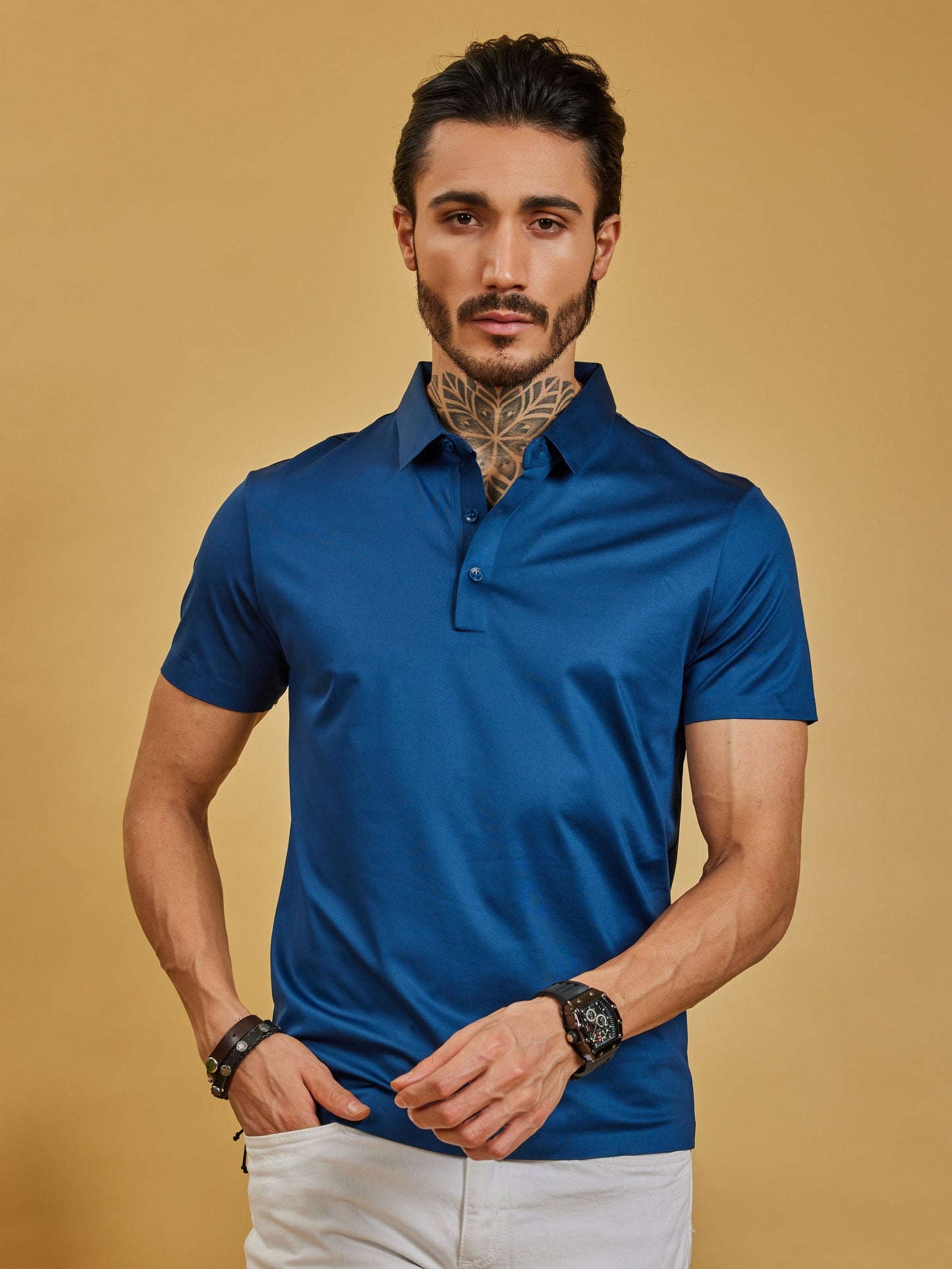 OTFIT T-Shirt Men’s Stitchless Polo T-Shirt – Royal Blue | Premium Nylon | No Pocket | 3-Button Placket