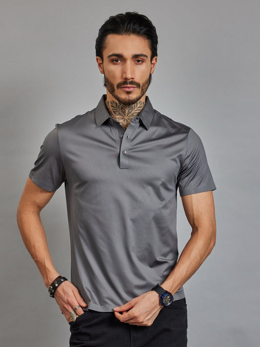 OTFIT T-Shirt Men’s Stitchless Polo T-Shirt – Urban Grey Premium Nylon, No Pocket, 3-Button Placket