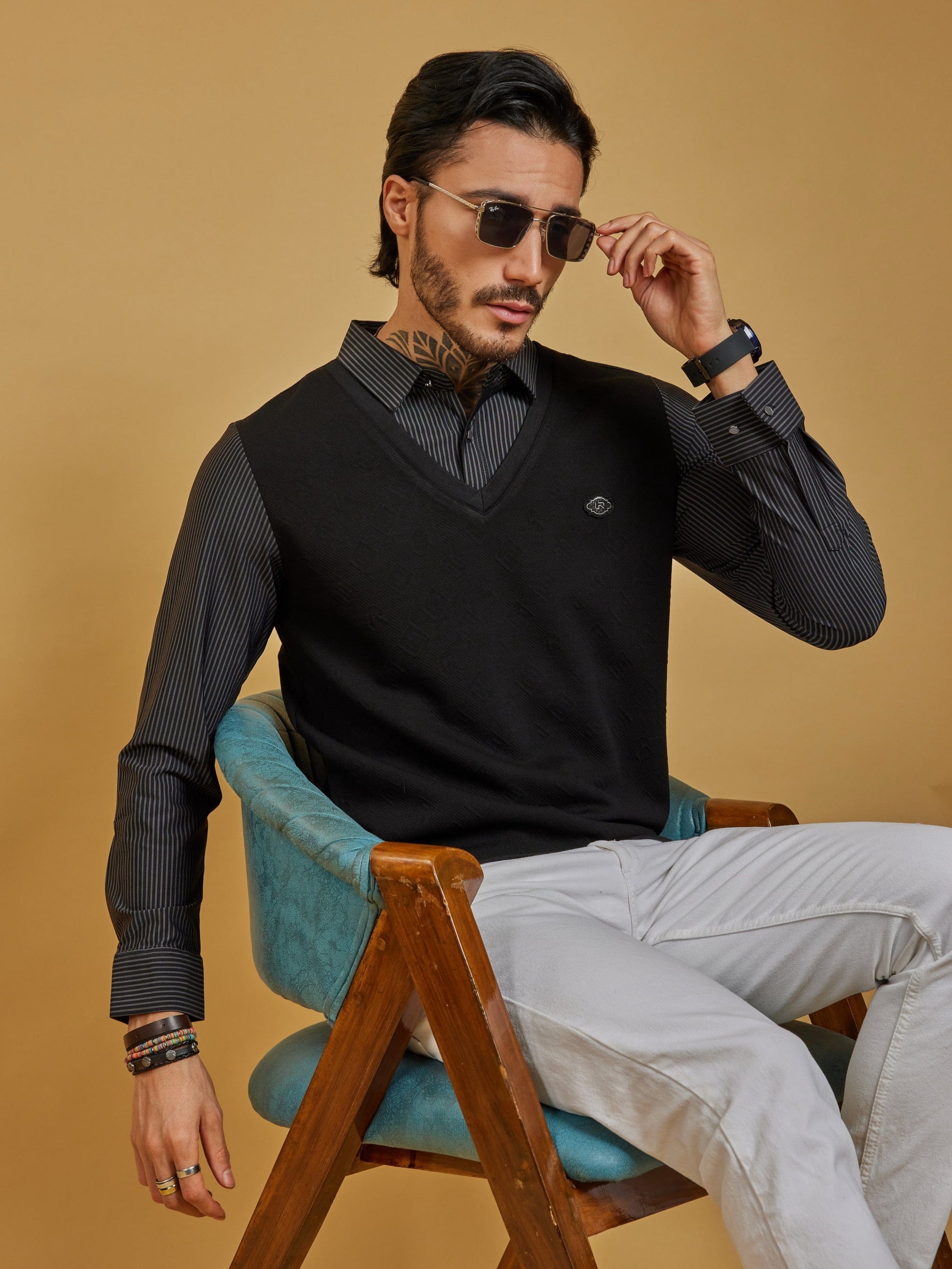 OTFIT T-Shirt Men’s V-Neck Full Sleeve T-Shirt – Cotton Body, Nylon Sleeves (Black edition)