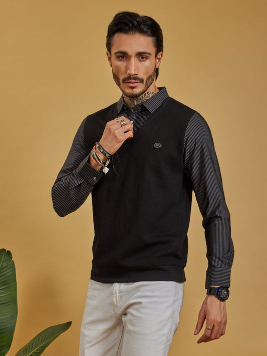 OTFIT T-Shirt Men’s V-Neck Full Sleeve T-Shirt – Cotton Body, Nylon Sleeves (Black edition)
